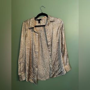 Brown and White Cheetah Print Button Down Blouse